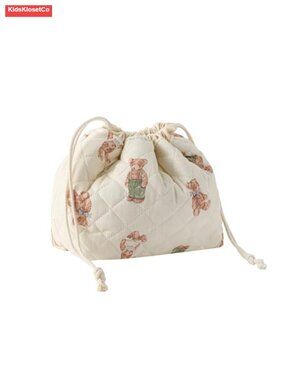 Quilted Cotton Drawstring Makeup Bag Cosmetic Travel Organizer